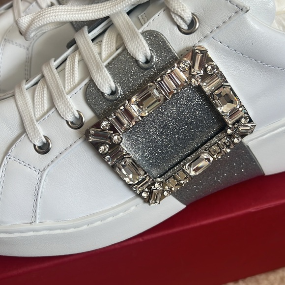 Brand New! Roger Vivier Viv' Skate Strass Buckle White Leather Sneakers EU 41 - Picture 10 of 14